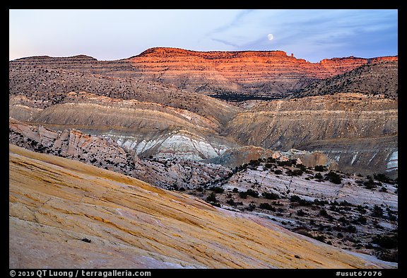 Moonrise over Cockscomb from Yellow Rock. Grand Staircase Escalante National Monument, Utah, USA (color)