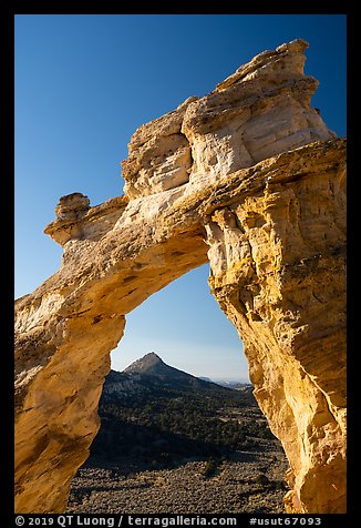 Grosvenor Arch framing peak. Grand Staircase Escalante National Monument, Utah, USA