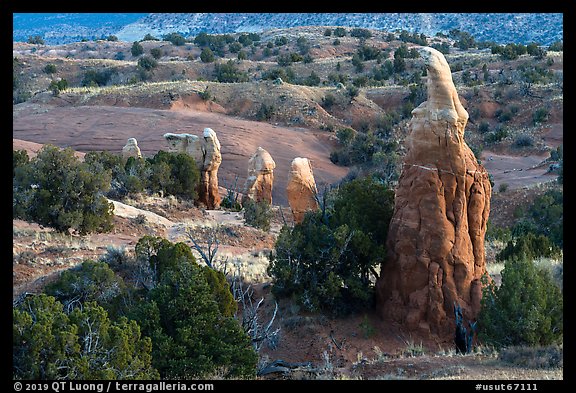 Mononliths and hills, Devils Garden. Grand Staircase Escalante National Monument, Utah, USA (color)