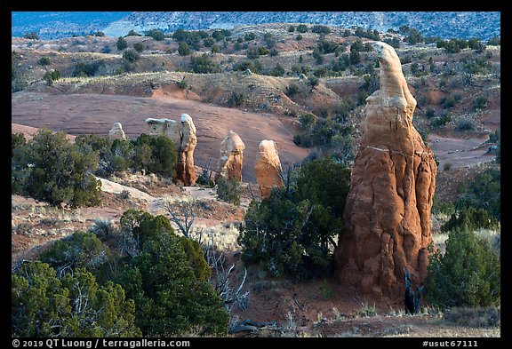 Mononliths and hills, Devils Garden. Grand Staircase Escalante National Monument, Utah, USA (color)