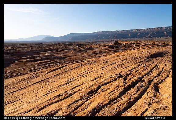 Sandstone slickrock, Straight Cliffs, and Navajo Mountain. Grand Staircase Escalante National Monument, Utah, USA (color)