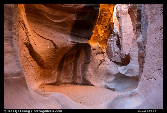 Chamber, Peek-a-Boo slot canyon, Dry Fork Coyote Gulch. Grand Staircase Escalante National Monument, Utah, USA (color)