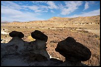 Short caprocks overlooking Wahweap Wash. Grand Staircase Escalante National Monument, Utah, USA ( color)