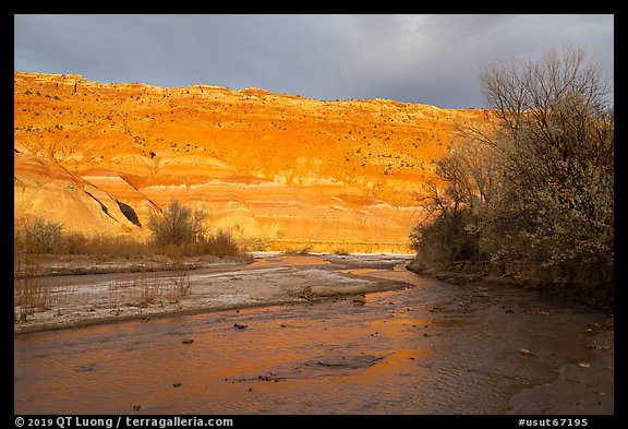 Cliffs and sunset and Paria River. Grand Staircase Escalante National Monument, Utah, USA (color)