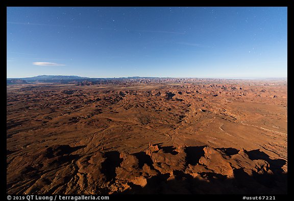 Indian Creek from Needles Overlook by moonlight. Bears Ears National Monument, Utah, USA (color)