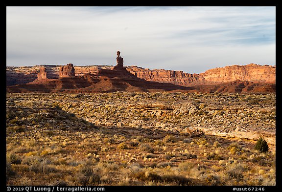 Valley of the Gods with Cedar Mesa Cliffs. Bears Ears National Monument, Utah, USA (color)