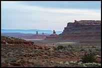 Cliff and monoliths at dusk, Valley of the Gods. Bears Ears National Monument, Utah, USA ( color)