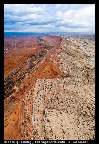 Aerial view of Navajo Sandstone, Kaykenta Formation layers on Comb Ridge. Bears Ears National Monument, Utah, USA (color)