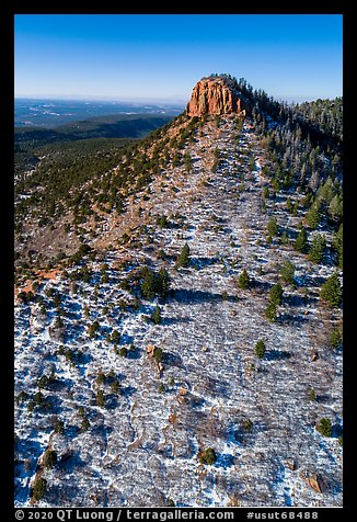 Aerial view of snowy West Bears Ears Butte. Bears Ears National Monument, Utah, USA (color)