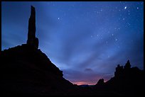 Spire silhouettes and stars, Valley of the Gods. Bears Ears National Monument, Utah, USA ( color)