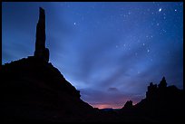 Spire silhouettes and stars, Valley of the Gods. Bears Ears National Monument, Utah, USA ( color)