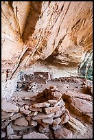 Fireplace and other structures in alcove, Perfect Kiva complex. Bears Ears National Monument, Utah, USA ( color)