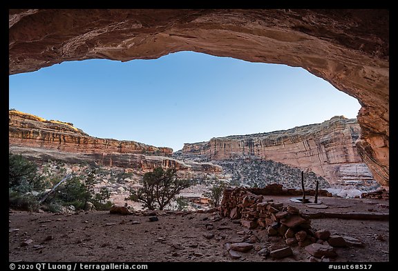 Looking out of alcove from Perfect Kiva. Bears Ears National Monument, Utah, USA (color)