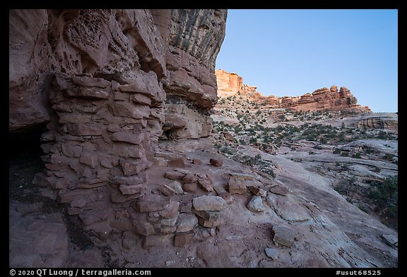 Ruined wall in Bullet Canyon at twilight. Bears Ears National Monument, Utah, USA (color)