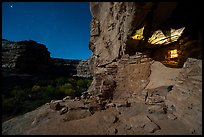 Jailhouse Ruin under moonlight with light from window. Bears Ears National Monument, Utah, USA ( color)
