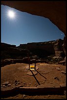 Perfect Kiva and alcove with moon at night. Bears Ears National Monument, Utah, USA ( color)