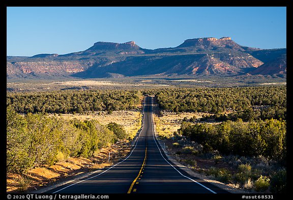 Highway 261 and Bears Ears Buttes. Bears Ears National Monument, Utah, USA (color)