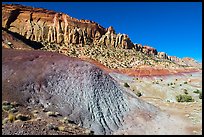 Multicolored badlands and cliffs, Burr Trail. Grand Staircase Escalante National Monument, Utah, USA ( color)
