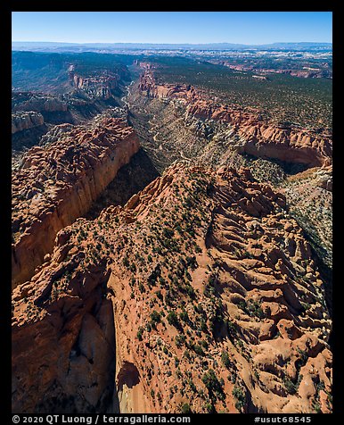Aerial view of red cliffs and Long Canyon. Grand Staircase Escalante National Monument, Utah, USA (color)