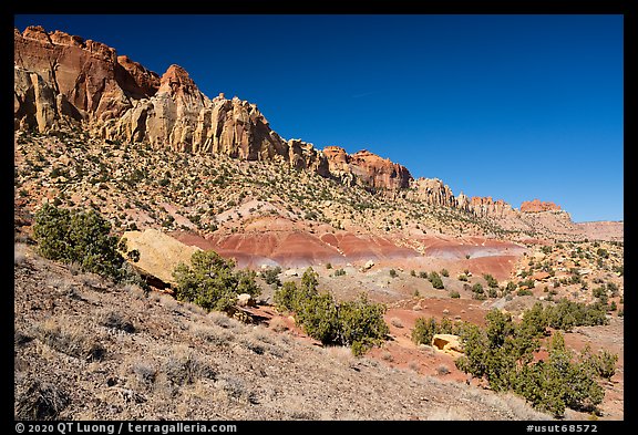 Wingate Sandstone cliffs, Burr Trail. Grand Staircase Escalante National Monument, Utah, USA (color)