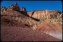 Bentonitic badlands and cliffs, Burr Trail. Grand Staircase Escalante National Monument, Utah, USA ( color)