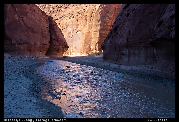 Paria Canyon cliffs reflected in Paria River. Grand Staircase Escalante National Monument, Utah, USA (color)