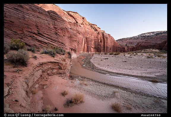 Paria River and cliffs in Paria Canyon. Grand Staircase Escalante National Monument, Utah, USA (color)