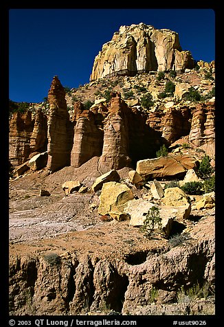 Tall multicolored cliffs, Burr Trail, Grand Staircase Escalante National Monument. Grand Staircase Escalante National Monument, Utah, USA (color)