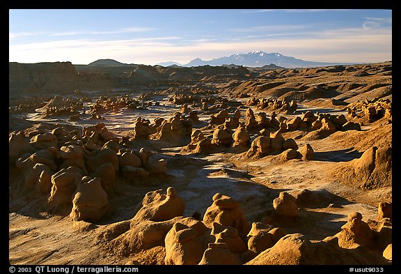 Goblin Valley from the main viewpoint, sunrise, Goblin Valley State Park. Utah, USA (color)