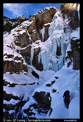 Bridalveil falls frozen in winter. Utah, USA