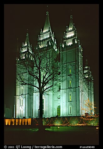 Great Mormon Temple with Christmas lights, Salt Lake City. Utah, USA (color)