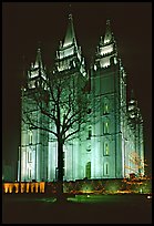 Great Mormon Temple with Christmas lights, Salt Lake City. Utah, USA