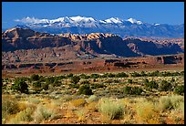 Sandstone cliffs and Henry mountains. Utah, USA (color)