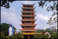 Eight-story tower of Vinh Ngiem pagoda, district 3. Ho Chi Minh City, Vietnam ( color)