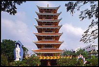 Eight-story tower of Vinh Ngiem pagoda, District 3. Ho Chi Minh City, Vietnam ( color)