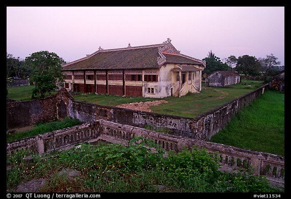 Building amongst gardens, Hue citadel. Hue, Vietnam (color)