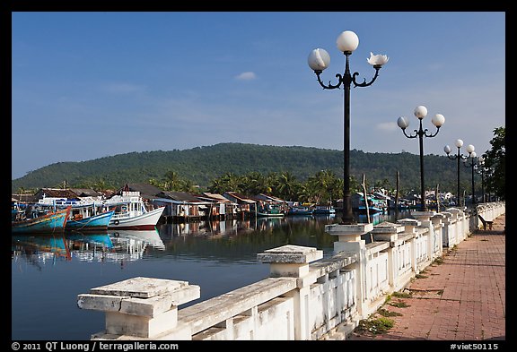 Quays of Duong Dong River, Duong Dong. Phu Quoc Island, Vietnam (color)