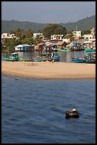 Basket boat, beach and harbor, Duong Dong. Phu Quoc Island, Vietnam (color)