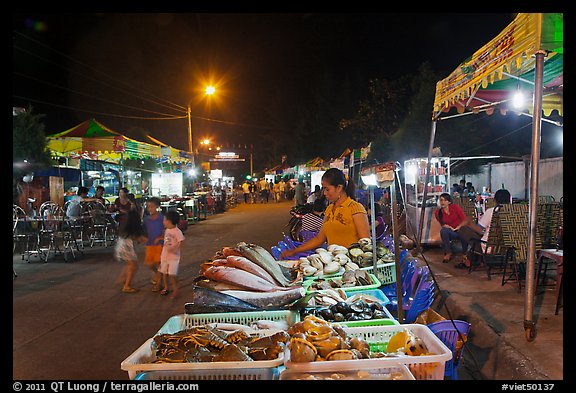 Seafood stall, night market. Phu Quoc Island, Vietnam (color)