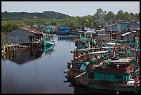 River lined up with fishing boats. Phu Quoc Island, Vietnam