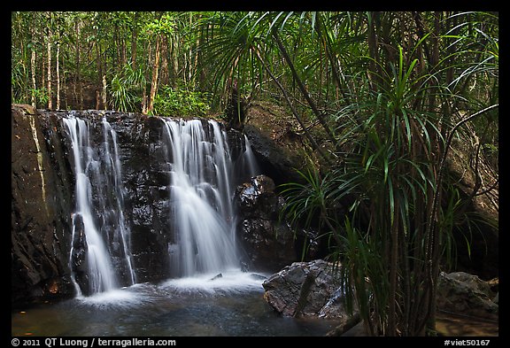 Waterfall flowing in tropical forest. Phu Quoc Island, Vietnam