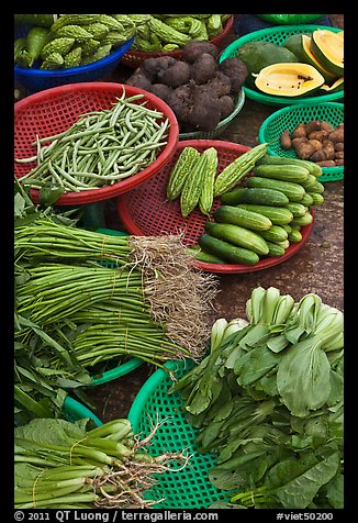 Close-up of vegetable in baskets, Duong Dong. Phu Quoc Island, Vietnam