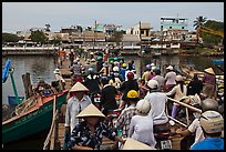 Crowd crossing the mobile bridge, Duong Dong. Phu Quoc Island, Vietnam (color)