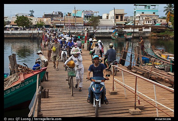 Crossing the mobile bridge over Duong Dong river, Duong Dong. Phu Quoc Island, Vietnam (color)