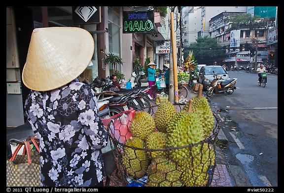 Durians for sale on street. Ho Chi Minh City, Vietnam