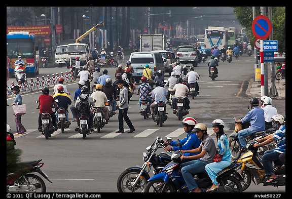 Motorcyle traffic on large avenue. Ho Chi Minh City, Vietnam