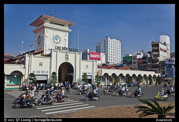 Eastern Gate, Ben Thanh Market, morning. Ho Chi Minh City, Vietnam (color)