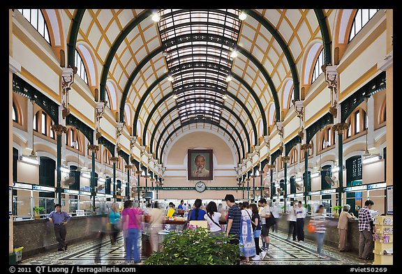 Interior of Central Post Office. Ho Chi Minh City, Vietnam (color)