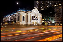 Light trails and Municipal Theater at night. Ho Chi Minh City, Vietnam