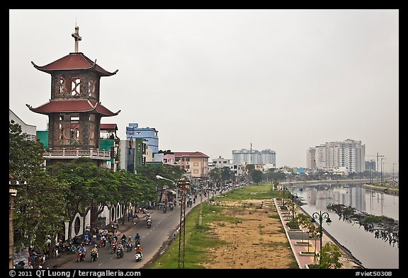 Church on the banks of the Saigon Arroyau. Cholon, Ho Chi Minh City, Vietnam